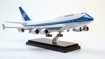 Displaying a 3D miniature Boeing 747. Generative AI photo