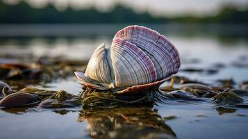 Wildlife photography of Photo of Quahog Clam. Generative AI