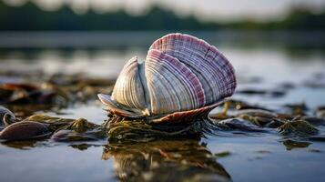 Wildlife photography of Photo of Quahog Clam. Generative AI