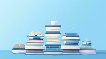 Flat design of pile of books. Generative AI photo