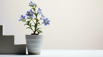 Photo of Jacobs Ladder flower in pot isolated on white background. Generative AI