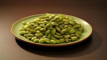 Photo of Peas seeds on minimalist plate. generative ai