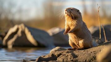 Close-up photo of a Naked Mole Rat looking in their habitat. Generative AI