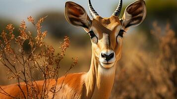 Close-up photo of a Impala looking any direction. Generative AI