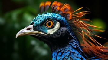 Close-up photo of a Peacock looking any direction. Generative AI