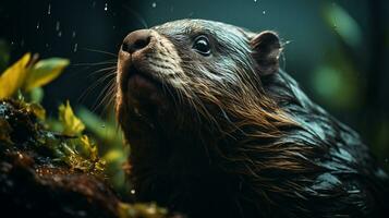 de cerca foto de un wombat mirando ninguna dirección en selva. generativo ai