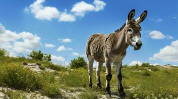 Photo of a Donkey in the Farmland. Generative AI