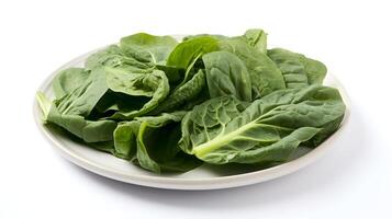 Photo of Collard greens on plate isolated on white background.