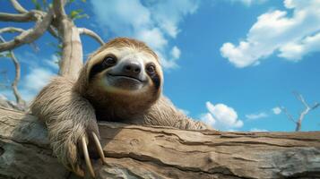Photo of a Sloth under Blue Sky. Generative AI