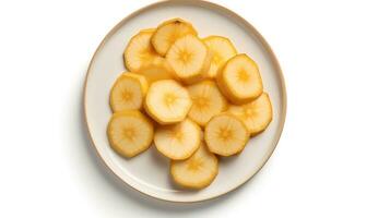 Photo of Rutabaga sliced pieces on minimalist plate isolated on white background. generative ai