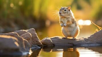 Close-up photo of a Gerbil looking in their habitat. Generative AI