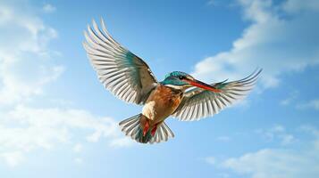 Photo of a Kingfisher under Blue Sky. Generative AI