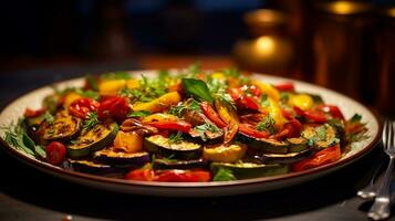 foto de Ratatouille como un plato en un gama alta restaurante. generativo ai