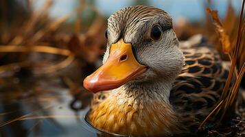 Close-up photo of a Duck looking any direction. Generative AI