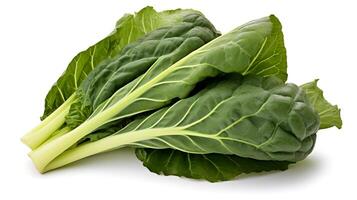 Photo of Collard greens isolated on white background. generative ai