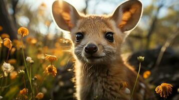 Close-up photo of a Quoll looking any direction. Generative AI