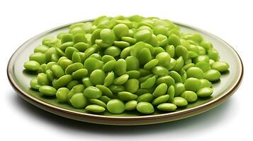 Photo of Peas seeds on minimalist plate. generative ai