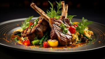 Photo of Spring Lamb Chops as a dish in a high-end restaurant. Generative AI