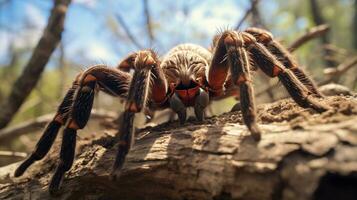 Photo of Tarantula in ther forest with blue sky. Generative AI