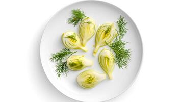 Photo of Fennel sliced isolated on white background. Generative AI