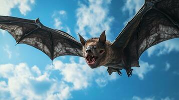 Photo of a Vampire Bat under Blue Sky. Generative AI