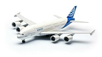 mostrando un 3d miniatura aerobús a380. generativo ai foto