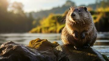 de cerca foto de un nutria mirando en su hábitat. generativo ai