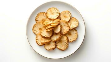 Photo of Jerusalem Artichoke slices isolated on white background. generative ai