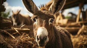 Close-up photo of a Donkey looking any direction. Generative AI