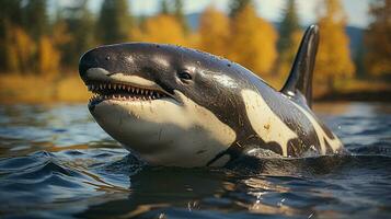 Close-up photo of a Killer Whale looking any direction. Generative AI