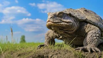 Photo of a Snapping Turtle under Blue Sky. Generative AI