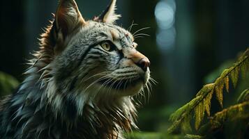 Close-up photo of a Lynx looking any direction on jungle. Generative AI