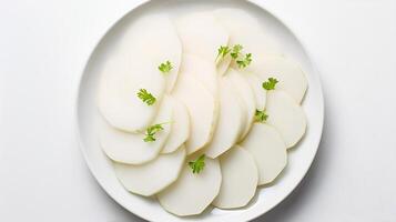 Daikon radish sliced photo isolated on white background. generative ai