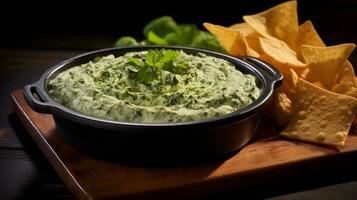 Photo of Spinach and Artichoke Dip as a dish in a high-end restaurant. Generative AI