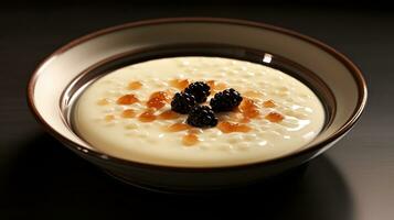 Photo of Rice Pudding as a dish in a high-end restaurant. Generative AI