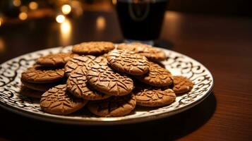 foto de pan de jengibre galletas como un plato en un gama alta restaurante. generativo ai