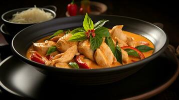 Photo of Red Curry Chicken as a dish in a high-end restaurant. Generative AI