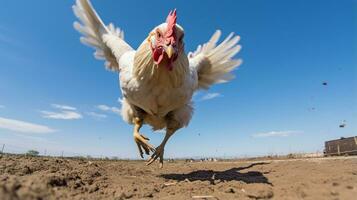 Photo of a Chicken in the Farmland. Generative AI