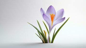 Photo of beautiful Crocus flower isolated on white background. Generative AI