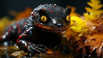 de cerca foto de un salamandra mirando en su hábitat. generativo ai