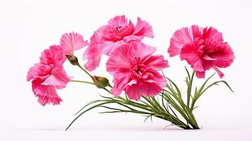 Photo of beautiful Dianthus flower isolated on white background. Generative AI