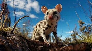 foto de un quoll debajo azul cielo. generativo ai