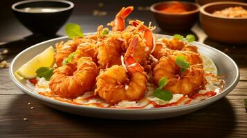 Photo of Coconut Shrimp as a dish in a high-end restaurant. Generative AI