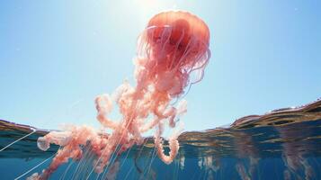 Photo of a Jellyfish under Blue Sky. Generative AI