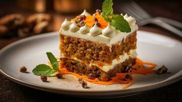 Photo of Carrot Cake as a dish in a high-end restaurant. Generative AI