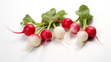 Photo of Radishes isolated on white background.