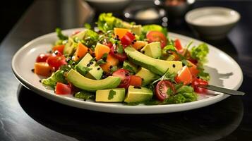 Photo of Papaya and Avocado Salad as a dish in a high-end restaurant. Generative AI