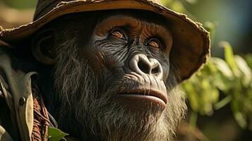 Close-up photo of a Gorilla looking any direction on jungle. Generative AI
