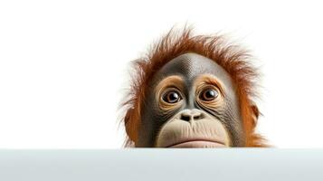 foto de un orangután en blanco antecedentes. generativo ai