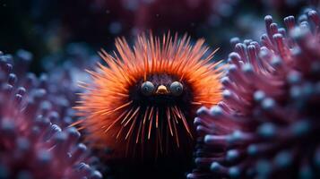 Wildlife photography of Photo of Urchin. Generative AI